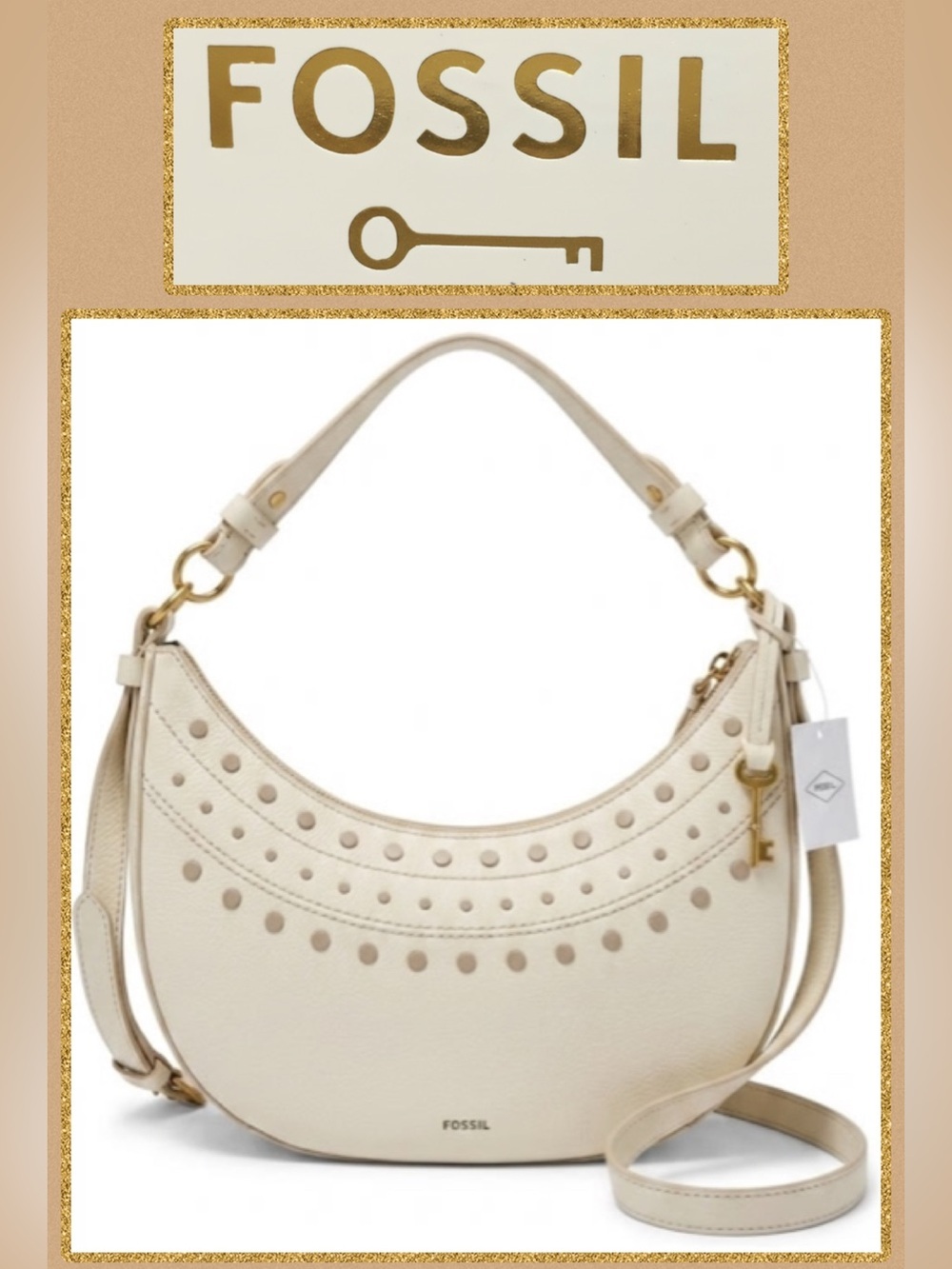 NWT Fossil Shae Leather Crescent Shoulder | Arm | Cross-Body Bag Cream